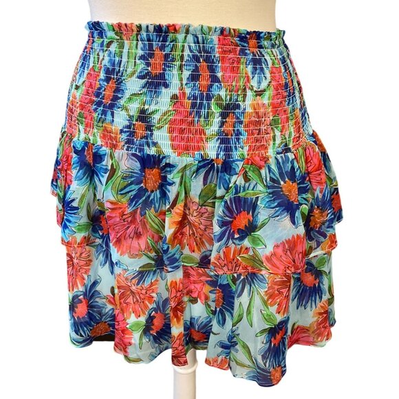MILLY Wyatt Painted Dahlia Print Smocked Elastic Waist Tiered Lined Skirt S NWOT - Picture 1 of 9
